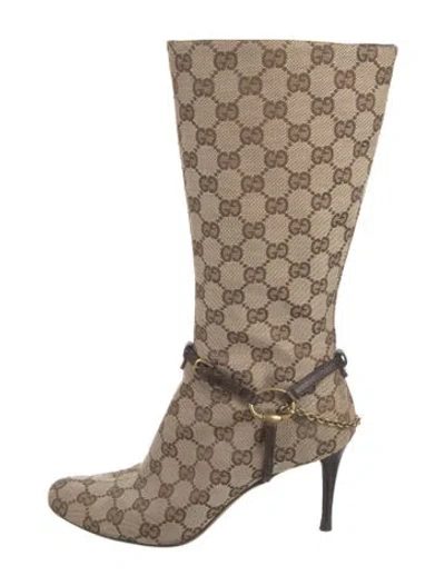 Pre-owned Gucci Gg Supreme Canvas Boots In Brown