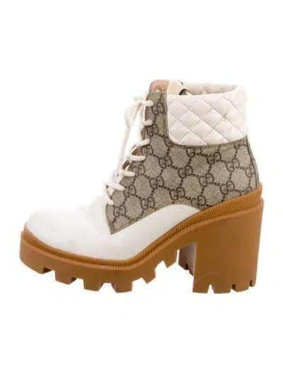 Pre-owned Gucci Gg Supreme Canvas Combat Boots In Neutral