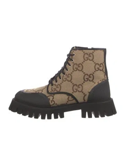 Pre-owned Gucci Gg Supreme Canvas Combat Boots In Neutrals