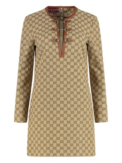 Gucci Gg Supreme Canvas Horsebit-detail Mini Dress