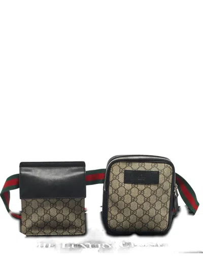 Pre-owned Gucci Gg Supreme Canvas Leather Belt Bag In Neutral
