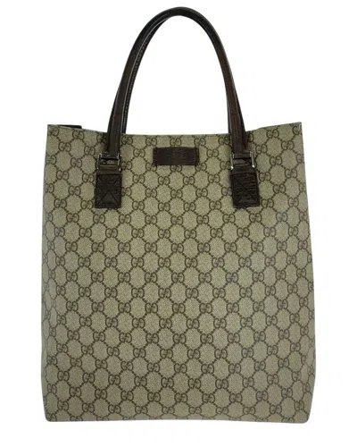 Gucci Gg Supreme Canvas Leather Tote Bag (authentic Pre-loved) In Brown