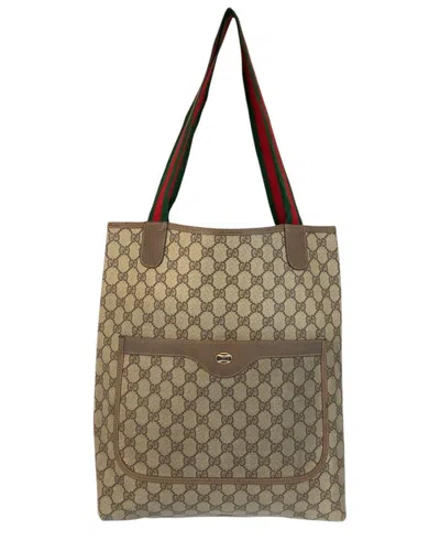 Gucci Gg Supreme Canvas Leather Tote Shoulder Bag (authentic Pre-loved) In Brown