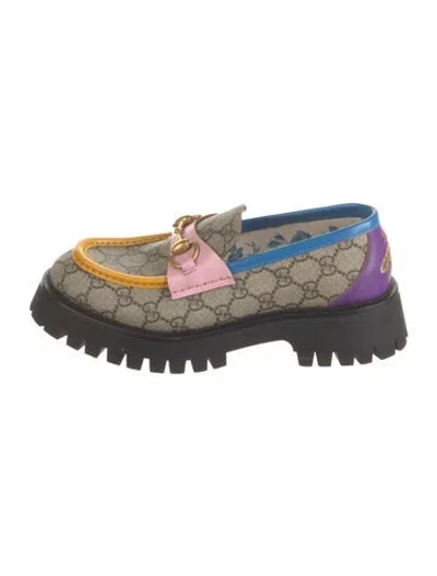 Pre-owned Gucci Gg Supreme Canvas Loafers In Blue/neutrals/pink
