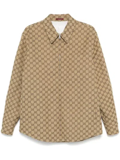 Gucci Gg Supreme Canvas Overshirt In Brown