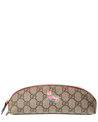 Gucci Gg Supreme Canvas Pencil Case In Beige