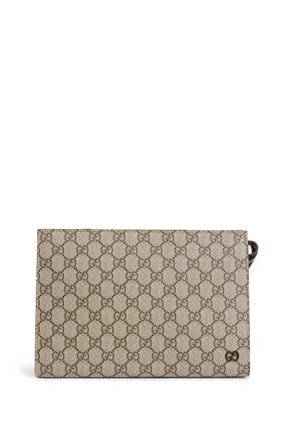 Gucci Gg Supreme Canvas Pouch In Brown
