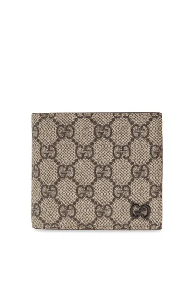 Gucci Gg Supreme Fabric And Leather Wallet With Frontal Logo In Multicolor