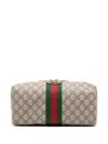 Gucci Beige And Ebony Beauty Case With Web Detail And Logo Detail In Gg Supreme Canvas Man