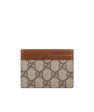 Gucci Gg Supreme Card Case In Brown