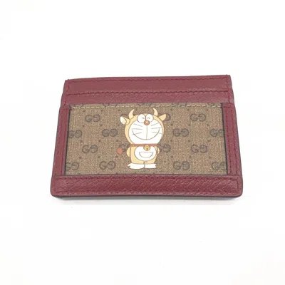 Pre-owned Gucci Gg Supreme Card Case In Women's Burgundy () In Brown