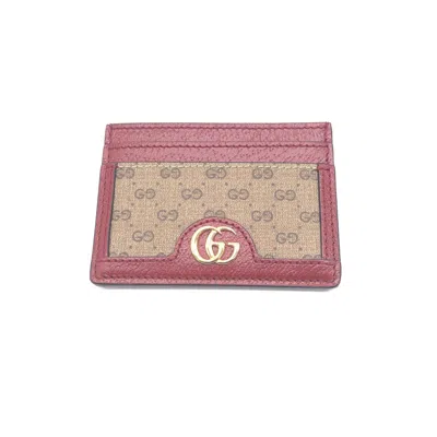 Pre-owned Gucci Gg Supreme Card Case In Women's Burgundy () In Brown