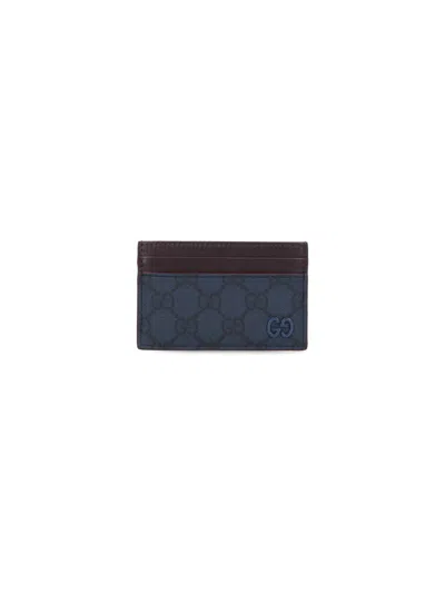 Gucci "gg Supreme" Card Holder In Blue