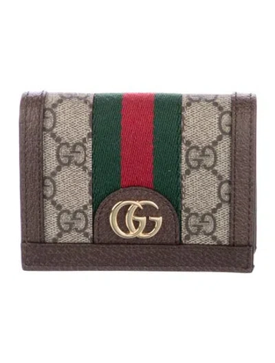 Pre-owned Gucci Gg Supreme Card Holder In Brown