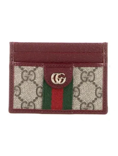 Pre-owned Gucci Gg Supreme Card Holder In Burgundy