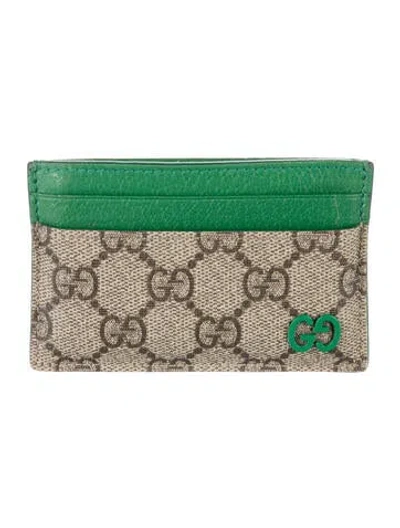 Pre-owned Gucci Gg Supreme Card Holder In Green