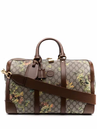 Gucci Neutral Gg Carnation Print Holdall Bag In Neutrals