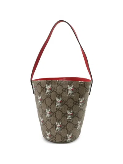Pre-owned Gucci Gg Supreme Cat-print Tote Bag In Brown