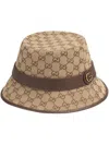 Gucci Bucket Hat With Signature Logo Patterntrim In Brown