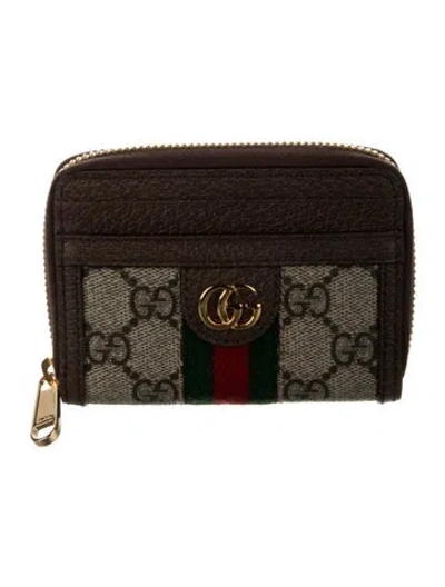 Pre-owned Gucci Gg Supreme Compact Wallet In Brown