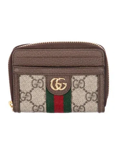 Pre-owned Gucci Gg Supreme Compact Wallet In Brown