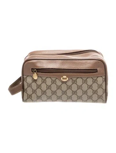 Pre-owned Gucci Gg Supreme Cosmetic Bag In Neutral