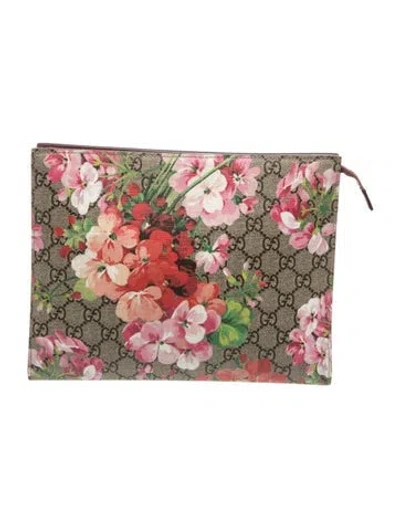 Pre-owned Gucci Gg Supreme Cosmetic Case Large In Brown