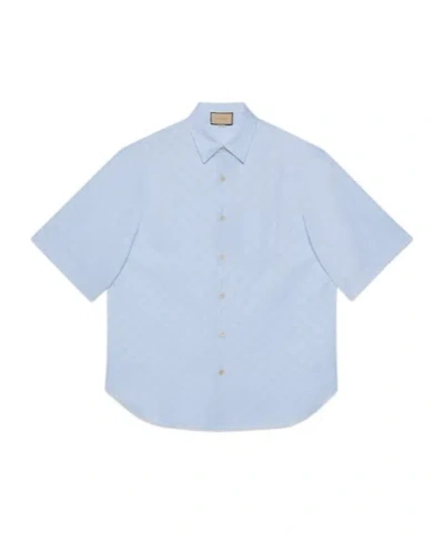 Gucci Gg Supreme Oxford Cotton Shirt In Blue