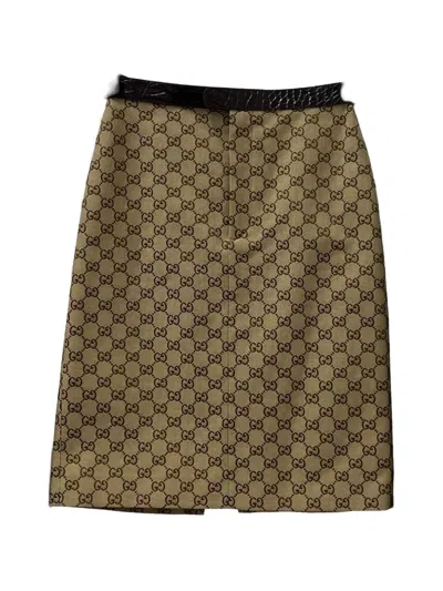 Gucci Gg Supreme Crocodile-effect Midi Skirt In Green