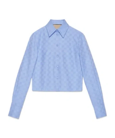 Gucci Gg Supreme Cropped Shirt In Blue