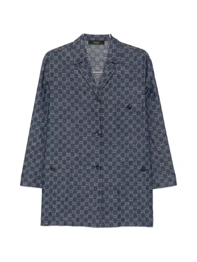 Gucci Gg Supreme Denim Jacket In Blue