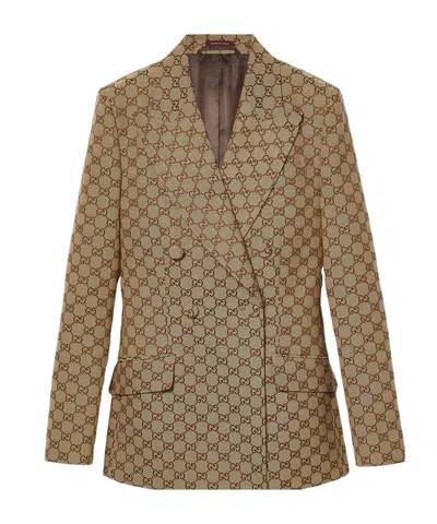 Gucci Gg Supreme Double-breasted Blazer In Brown