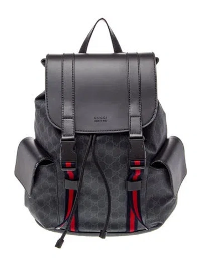 Pre-owned Gucci Gg Supreme Double Pocket Buckle Backpack In Black