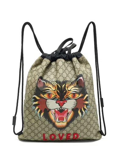 Pre-owned Gucci Gg Supreme Drawstring Backpack In Neutral