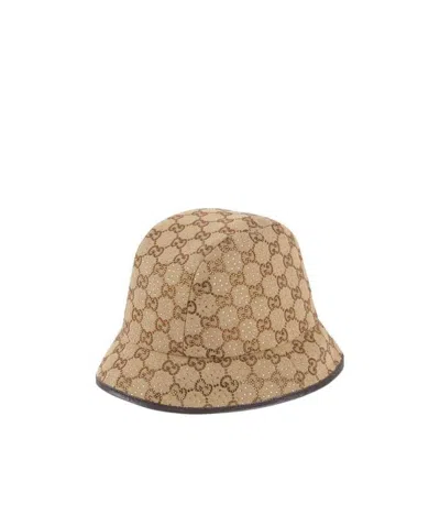 Gucci Gg Supreme Embellished Bucket Hat In Brown