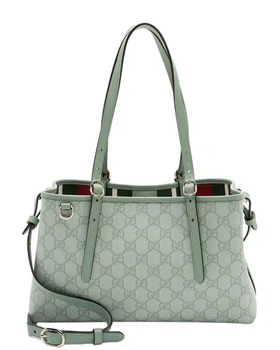 Gucci Gg Supreme Emblem Medium Tote (authentic Pre-loved) In Green
