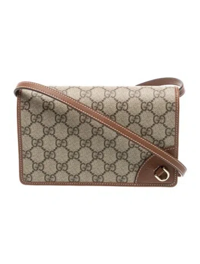 Pre-owned Gucci Gg Supreme Emblem Wallet On Chain Mini In Neutral