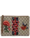 Gucci Gg Supreme Embroidered Kingsnake Large Zip Pouch (authentic Pre-loved)