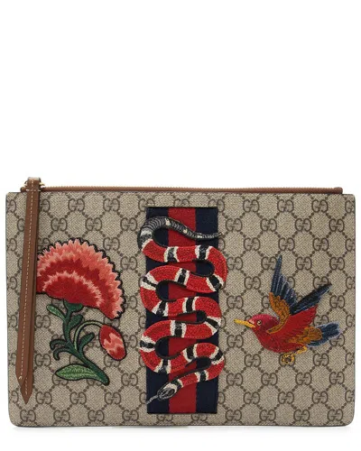 Gucci Gg Supreme Embroidered Kingsnake Large Zip Pouch (authentic Pre-loved)