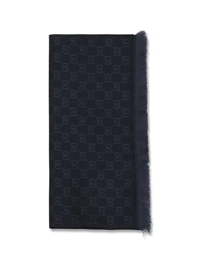 Gucci Gg Supreme Embroidered Wool Scarf In Blue