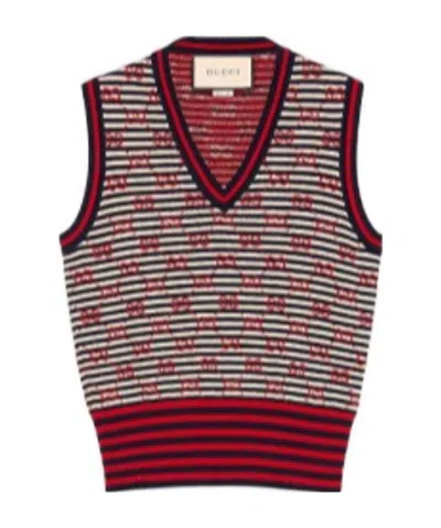 Gucci Gg Supreme Embroidery Wool Vest In Multi