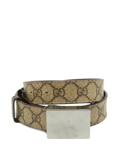 Pre-owned Gucci Gg Supreme Engraved Buckle Belt In Neutral