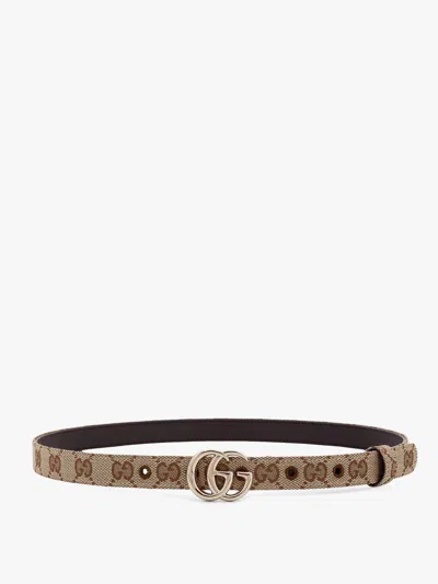 Gucci Gg Supreme Fabric And Leather Belt In Beige