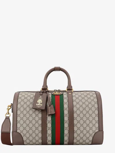 Gucci Gg Supreme Fabric And Leather Duffle Bag In Brown
