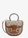 Gucci Women Gg Supreme Fabric And Leather Handbag With Iconic Horsebit