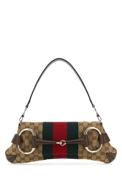 Gucci Women Gg Supreme Fabric And Leather Medium  Horsebit Chain Shoulder Bag In Multicolor