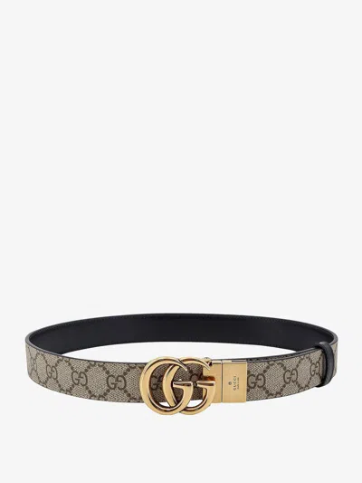 Gucci Gg Supreme Fabric And Leather Reversible Belt In Black