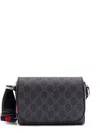 Gucci Gg Supreme Fabric And Leather Shoulder Bag In Gray