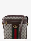 Gucci Men Gg Supreme Fabric And Leather Shoulder Bag With Iconic Web Band