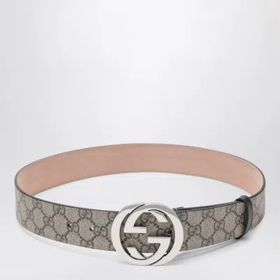Gucci Gg Supreme Belt With Interlocking G Buckle In Gray
